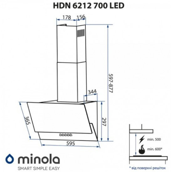Кухонна витяжка Minola HDN 9412 BL 850 LED