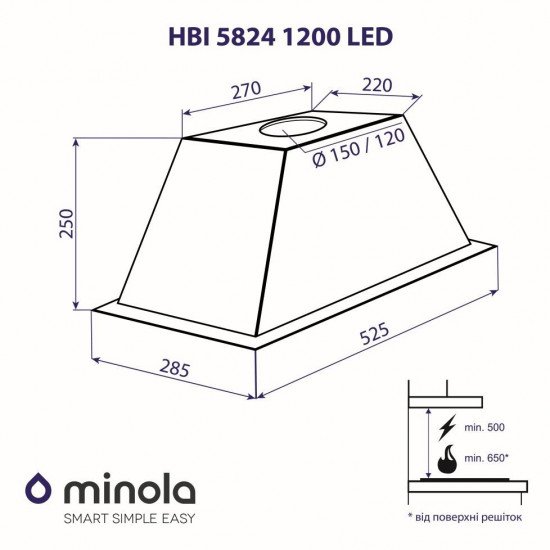 Вытяжка кухонная Minola HBI 5824 I 1200 LED
