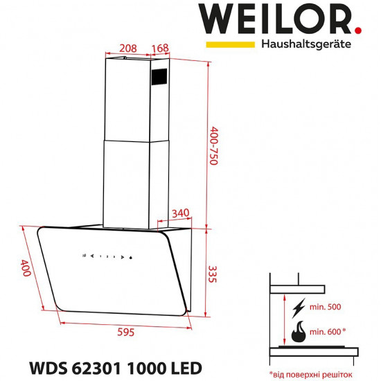 Кухонная вытяжка Weilor WDS 62301 R BL 1000 LED
