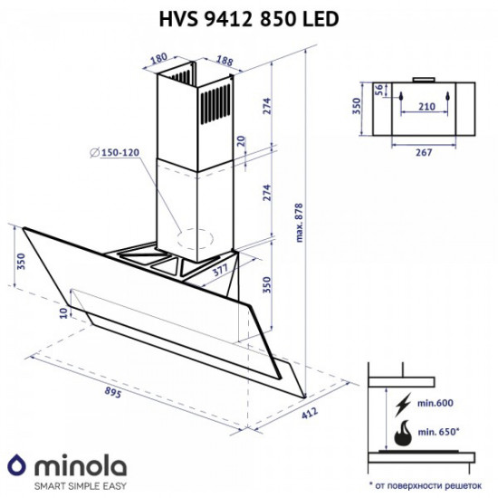 Кухонная вытяжка Minola HVS 9412 GR 850 LED