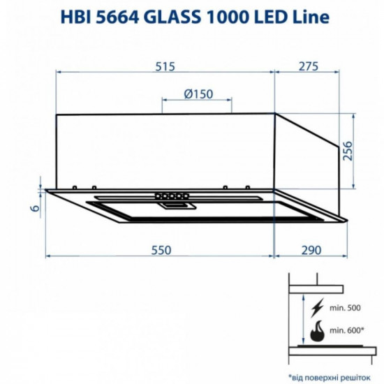 Кухонна витяжка Minola HBI 5664 BL GLASS 1000 LED Line