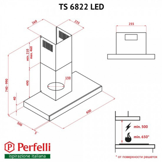 Кухонная вытяжка Perfelli TS 6822 I/BL LED