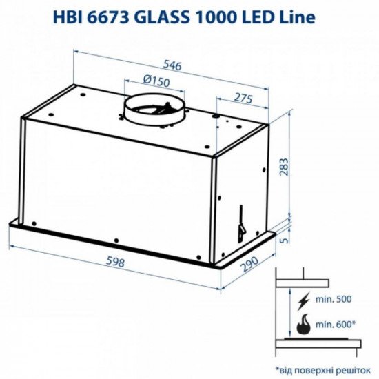 Кухонна витяжка Minola HBI 6673 WH GLASS 1000 LED Line