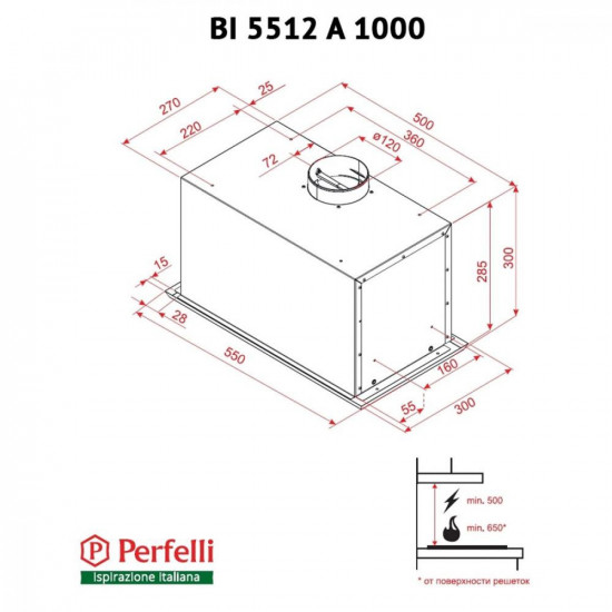 Кухонная вытяжка Perfelli BI 5512 A 1000 I LED