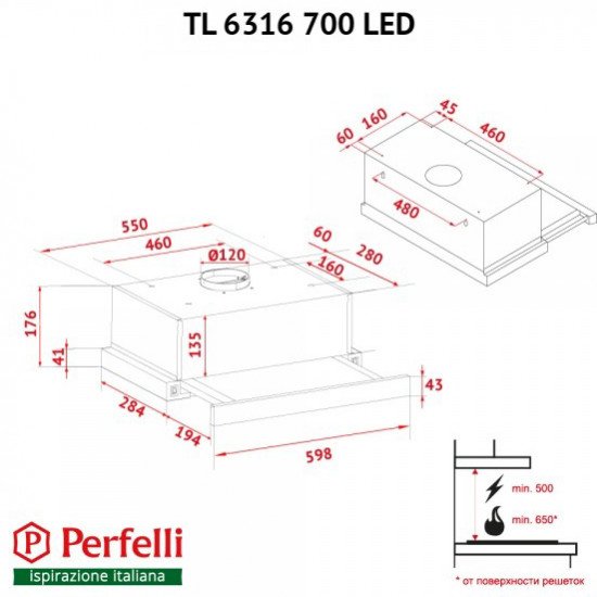 Кухонная вытяжка Perfelli TL 6316 BL 700 LED