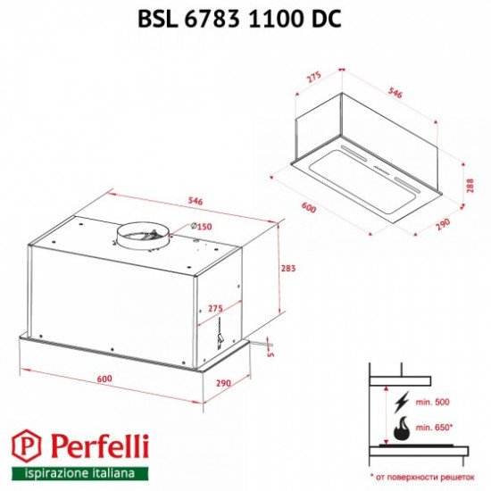 Кухонна витяжка Perfelli BSL 6783 BL 1100 DC