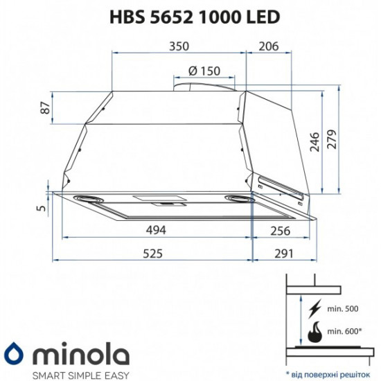 Кухонна витяжка Minola HBS 5652 BL 1000 LED