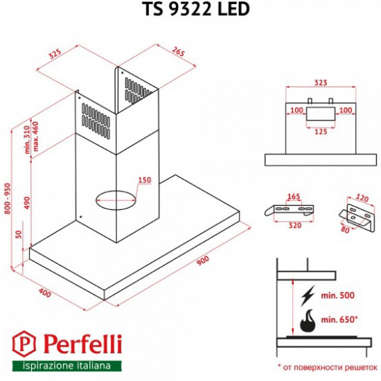 Кухонна витяжка Perfelli TS 9322 I/BL LED