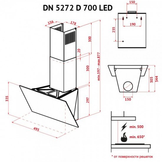 Кухонная вытяжка Perfelli DN 5272 D 700 WH LED