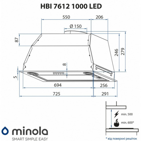 Кухонна витяжка Minola HBI 7612 WH 1000 LED